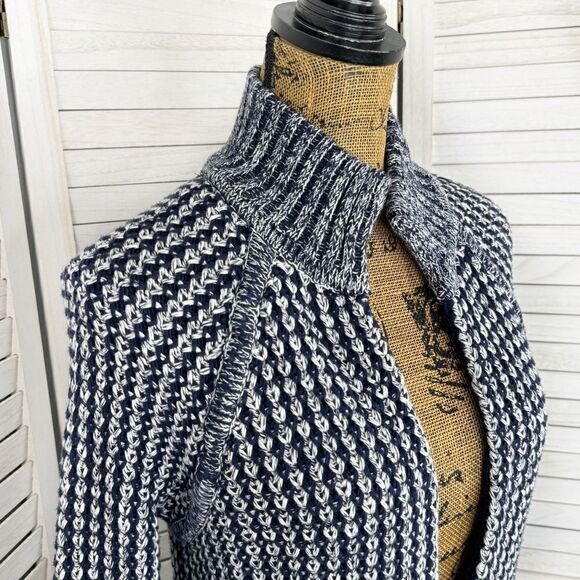 Gap Ribbed Toggle Front Long Cardigan Sweater Blue White XS Fisherman Nautical - Picture 8 of 16
